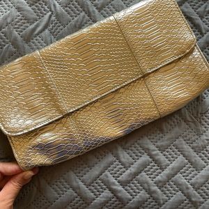 Gold Metallic Snakeskin (faux) clutch